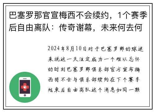 巴塞罗那官宣梅西不会续约，1个赛季后自由离队：传奇谢幕，未来何去何从？